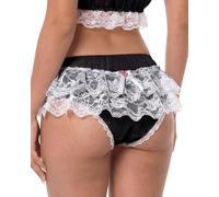 Satini Trasparente Pizzo a Balze Femminuccia Morbido Mutandoni Slip Mutandine Biancheria Intima (Nero - Bianco, M)