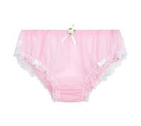 Satini Trasparente Pizzo a Balze Femminuccia Morbido Mutandoni Slip Mutandine Biancheria Intima (Rosa Pastello - Bianco, M)