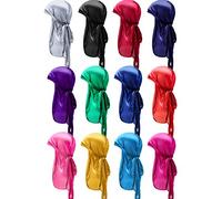 SATINIOR 12 Pezzi Cappello Durag in Seta Copricapo Morbido a Coda Lunga Elastici a Fascia Larga per Donna Uomo Bomboniere (Colori Assortiti Classici)