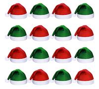 SATINIOR 16 Pezzi Natale Tessuto Non Tessuto Babbo Natale Cappello Babbo Natale Santa Cappelli per Adulti (Verde e rosso)