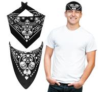 SATINIOR 2 Pezzi Bandana per Testa Nera con Teschio Bandana Originale di Cotone da Pirata Unisex per Feste di Halloween