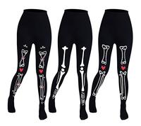 SATINIOR 3 Paia Collant con Scheletro Collant Nero Stampati con Osso Bianco Collant di Halloween per Donne Giorno dei Morti Costume