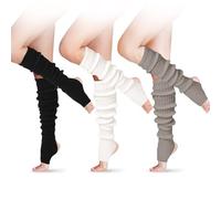 SATINIOR 3 paia di scaldamuscoli lunghi invernali da donna, 61 cm, sopra il ginocchio, a coste, scaldamuscoli per feste anni '80, danza, sport, Nero, Bianco, Grigio, Taglia unica