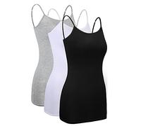 Satinior 3 Pezzi Canotta Donna Lungo Base Canottiere Regolabile Spaghetti Strap Cami Camiciola Tank Superiore (Nero, Bianco, Grigio, Taglia XXL)