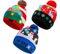 SATINIOR 3 Pezzi Cappello di Natale LED con Pom Pom per Festa