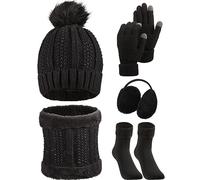 SATINIOR 5 Pacchi Set di Cappello Guanti Sciarpa a Maglia Beanie Pompon Invernale Scaldaorecchie Paraorecchie da Sci Calza per Donne