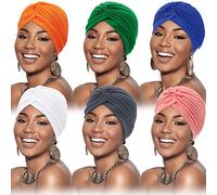 SATINIOR 6 Pezzi Turbante Morbido di Cotone Copricapo Berretto a Pieghe Cappello per Donne - per Perdita dei Capelli (Bianco, Giallo, Verde, Grigio Scuro, Rosa, Blu Reale)