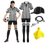 SATINIOR Costume da Arbitro da Donna Camicia Ref a Righe Bianche e Nere Pantaloncini in Jersey Cappello da Arbitro per Festa in Maschera di Halloween (XL)