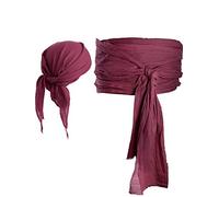 SATINIOR Costume da pirata da uomo e da donna, con sciarpa, cappello, fascia da pirata, cintura, bandana, cintura in vita (rosso vino, lino)