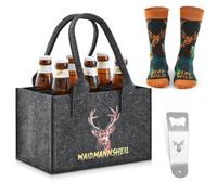 SATINIOR Regali di Birra Cacciatori 24 x 15 x 15 cm Borsa da Uomo di Waidmannsheil Testa di Cervoin Feltro Extra Spesso con 6 Scomparti e Calzini Apribottiglie Portabottiglie per Compleanno Natale