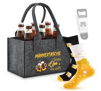 SATINIOR Regali di Birra per Nonno 24 x 15 x 15 cm Borsa da Uomo in Feltro Extra Spesso con 6 Scomparti e Calzini Divertenti Apribottiglie Portabottiglie per Compleanno Festa Uomini Signori