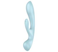 Satisfyer Triple Oh Stimolatore del Punto G e del Clitoride | Vibratore Dildo con 3 Motori | Sex Toys flessibile e impermeabile (IPX7) | 2x12 Programmi di Vibrazione | Sex Toy Blu per Donne