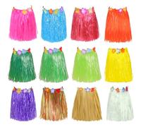 Satiskid 12 gonne hawaiane in erba da 60 cm, multicolore, con fiori di ibisco elastici, per bambini e adulti, fiori di ibisco, decorazioni per feste tropicali di compleanno, bomboniere, forniture