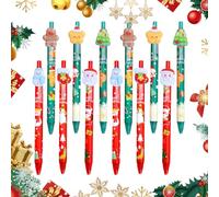 Satiskid 12 penne a sfera di Natale, Babbo Natale, pupazzi di neve, calze di Natale, omini di pan di zenzero, stelle, alberi di Natale, penna a sfera retrattile per bambini, regalo di Natale e