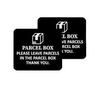 Satiskid 2 cartelli per scatole per pacchi, colore nero con scritta "Please Leave Parcels Here", autoadesivi in alluminio per la consegna della porta, 10 x 10 cm