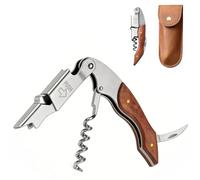 Satiskid Cavatappi professionale in acciaio inox con custodia in pelle, apribottiglie in acciaio inox 3 in 1 con tagliacapsule e apribottiglie, coltello da cameriere tutto in uno per sommelier e