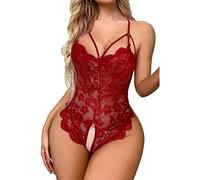 Satohom Body Donna Sexy Pizzo Collo Profondo V Babydoll Uno Pezzo Biancheria Intima da Notte Trasparente Lingerie Completi Intimi Biancheria Intima Pigiama senza Cavallo Bianco Nero