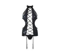 Satohom Donna Intimo Sexy in Pelle a Rete Donna Babydoll Lingerie a Rete Body con Perizoma e Cintura per Reggicalze Donna Trasparente Chemise Traforata Teddy Outfit Push Up Camicia da Notte per Donna