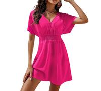 Satohom Donna Vestito Estivo Gonna di Media Lunghezza con Scollo a V Elastico in Vita Set di Copertura Divisa a Maniche Corte Spacco Laterale Abito da Spiaggia,Nero, Bianco