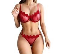 Satohom Lingerie Esotico Donna Sexy 2 Pezzi con Reggiseno e Perizoma in Pizzo Trasparente Confortevole Biancheria Intima Babydoll Soft per La Notte di Nozze Vacanze in Luna di Miele Viaggio