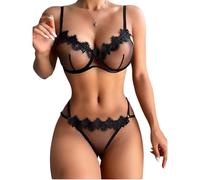 Satohom Lingerie Esotico Donna Sexy 2 Pezzi con Reggiseno e Perizoma in Pizzo Trasparente Confortevole Biancheria Intima Babydoll Soft per La Notte di Nozze Vacanze in Luna di Miele Viaggio