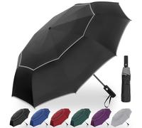 Satol Grande ombrello da golf portatile da 157 cm con striscia riflettente, antivento, 10 stecche ventilate, doppio baldacchino, ombrello da pioggia oversize compatto per viaggi, impermeabile e