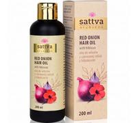Sattva Ayurveda Olio per capelli alla cipolla rossa e ibisco, olio naturale per la cura del cuoio capelluto e dei capelli, per capelli più forti e densi, 200 ml