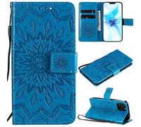 Saturcase - Custodia per Apple iPhone 12/12 Pro, motivo floreale con stampa di sole, in pelle PU, con chiusura magnetica, con scomparto per carte di credito, per Apple iPhone 12/12 Pro, colore: Blu