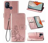 Saturcase - Custodia per OnePlus Nord N100, in pelle PU, con chiusura magnetica e funzione di supporto, con cinghia da polso, per OnePlus Nord N100, colore: Oro rosa