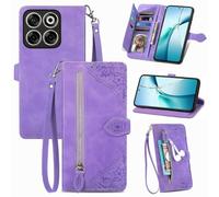 SATURCASE Custodia per ZTE Blade V70, motivo floreale in rilievo, in pelle PU, con chiusura magnetica, con cerniera, scomparti per carte di credito, cordino, custodia protettiva per ZTE Blade V70