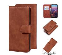 Saturcase - Custodia protettiva per Huawei P20, in pelle PU, con doppio magnete, per Huawei P20, colore: marrone