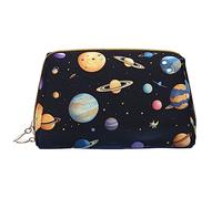 Saturn Jupiter Earth - Borsa per cosmetici in pelle, impermeabile, carina, da viaggio, con cerniera, set di trousse da donna, marrone, bianco, Taglia unica