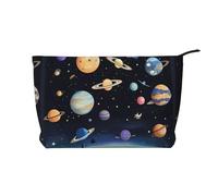 Saturn Jupiter Earth - Borsa per il trucco in velluto a coste con chiusura a cerniera, multifunzione, 22 x 7 x 17 cm, per viaggi, campeggio, vacanze, fitness, Nero , Taglia unica