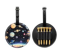 Saturn Jupiter Earth - Borsa portaoggetti per tee da golf con stampa nera, design portatile, facile da organizzare, Nero, One Size