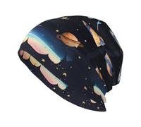 Saturn Jupiter Earth - Cappello lavorato a maglia, elegante cappello autunno/inverno, perfetto da indossare tutti i giorni, viaggi e sci, nero