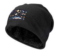 Saturn Jupiter Earth Print Berretto caldo per uomo e donna, berretto spesso lavorato a maglia, cappello invernale alla moda, per il freddo all'aperto, nero, Nero , Taglia unica