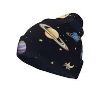 Saturn Jupiter Earth Printing Warm Knit Hat, adatto per escursioni, campeggio, viaggi e vari scenari all'aperto, nero