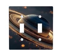 Saturn - Piastra di copertura per interruttore della luce, con anelli moderni cosmici e stelle, in plastica nera, dimensioni standard, decorazione per camera da letto, bagno, cucina, ingresso