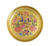 SATVIK Pujan Thali di pavone in ottone fatto a mano, piatto decorativo inciso Puja per rituali di tempio domestico - Preghiera rotonda Thali 15,7 cm - Piatto tradizionale indiano