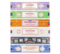 Satya - Bastoncini di incenso assortiti di alta qualità, fragranza: lavanda, patchouli, sandalo, salvia bianca, Super Hit e Nag Champa, con bastoncini di incenso Shakti