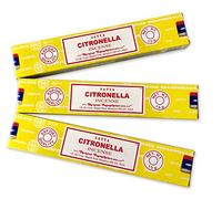 Satya Incenso Aromatico Citronella, Incenso Naturale Aromaterapia, Bastoncini di Incenso, 3 Scatole da 15 g, Antimosche