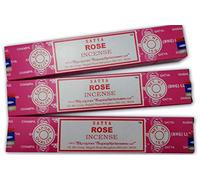 Satya - Incenso Aromatico Rosa - Bastoncini di Incenso Naturale per Aromaterapia - 3 Confezioni da 15 g - Lunga Durata