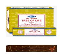 Satya Nag Champa - Bastoncini di incenso originali con albero della vita M&J, scatola completa, per aromaterapia, spa, yoga, matrimoni, meditazione, guarigione, positività e relax