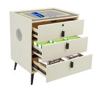 SAUADY Comodino intelligente con cassetti, ricarica USB e wireless, luce a tre colori, blocco impronte digitali, beige, bianco, 50 x 40 x 59 cm, fino a 50 kg