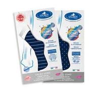 Sauber Calza Uomo Fantasia Filato Q-SKIN 70Den Colore Blu Riga Sottile Ghiaccio Taglia P (39-41)