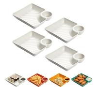 Sauce Separated Plate, Chips and Salsa Serving Dish Plates, Reusable Dipping Plates, Dumpling Plate with Dipping Saucer For Sushi, Chips, Fried Chicken Nuggets (White)