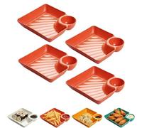 Sauce Separated Plate, Chips and Salsa Serving Dish Plates, Reusable Dipping Plates, Dumpling Plate with Dipping Saucer For Sushi, Chips, Fried Chicken Nuggets (Red)