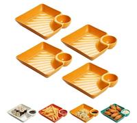 Sauce Separated Plate, Chips and Salsa Serving Dish Plates, Reusable Dipping Plates, Dumpling Plate with Dipping Saucer For Sushi, Chips, Fried Chicken Nuggets (Yellow)