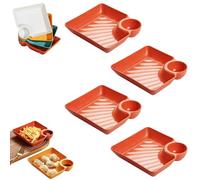 Sauce Separated Plate,Japanese Dumpling Plate with Dipping Sauce Compartment,Simple Square Snack Sauces Separated Plastic Dish Plates for Party and Everyday Dining (Orange)