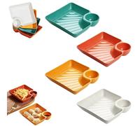 Sauce Separated Plate,Japanese Dumpling Plate with Dipping Sauce Compartment,Simple Square Snack Sauces Separated Plastic Dish Plates for Party and Everyday Dining (4Mix)